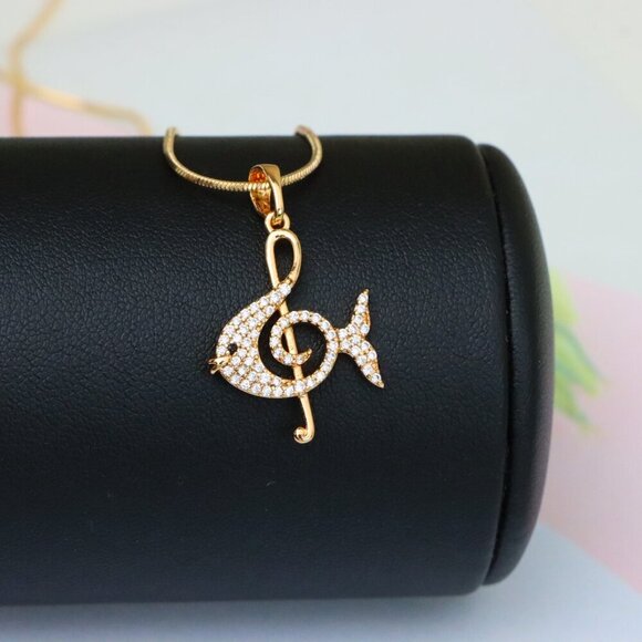 "Rose Gold Fish Pendant with Treble Clef Design and Crystal Accents, XPPT1479 - Picture 4 of 13